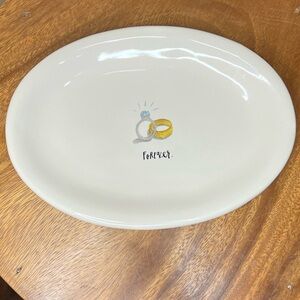 ⭐️3 For $25 NWOT Rae Dunn Forever Ceramic Oval with Gold and Silver Design